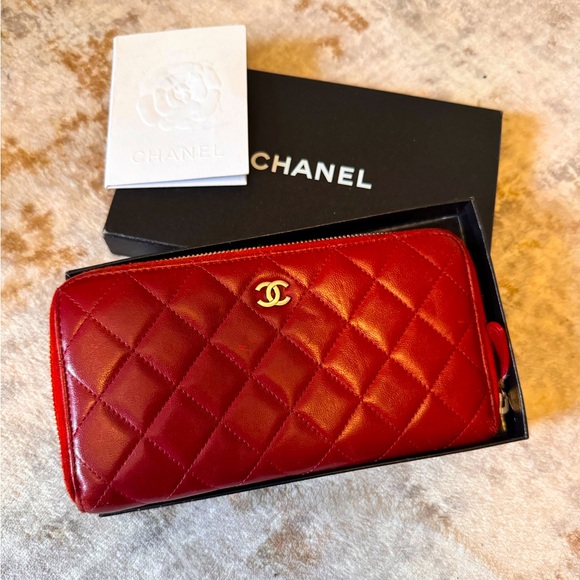 CHANEL Handbags - Chanel - Red Lambskin Long Wallet